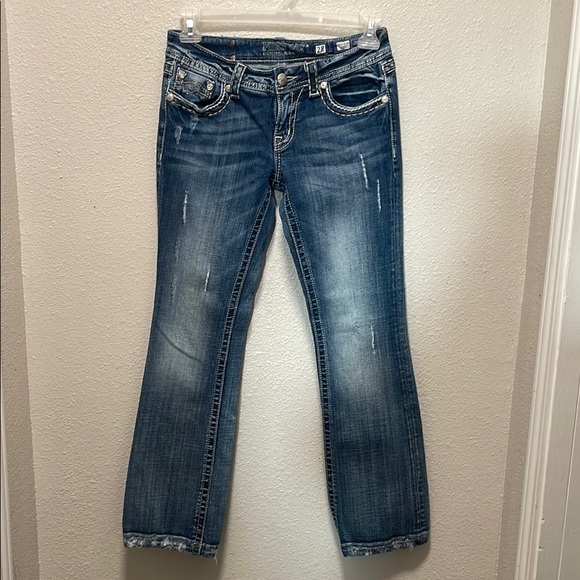 Miss Me Blue Boot Cut Jeans with Distressed Detailing - Picture 1 of 12
